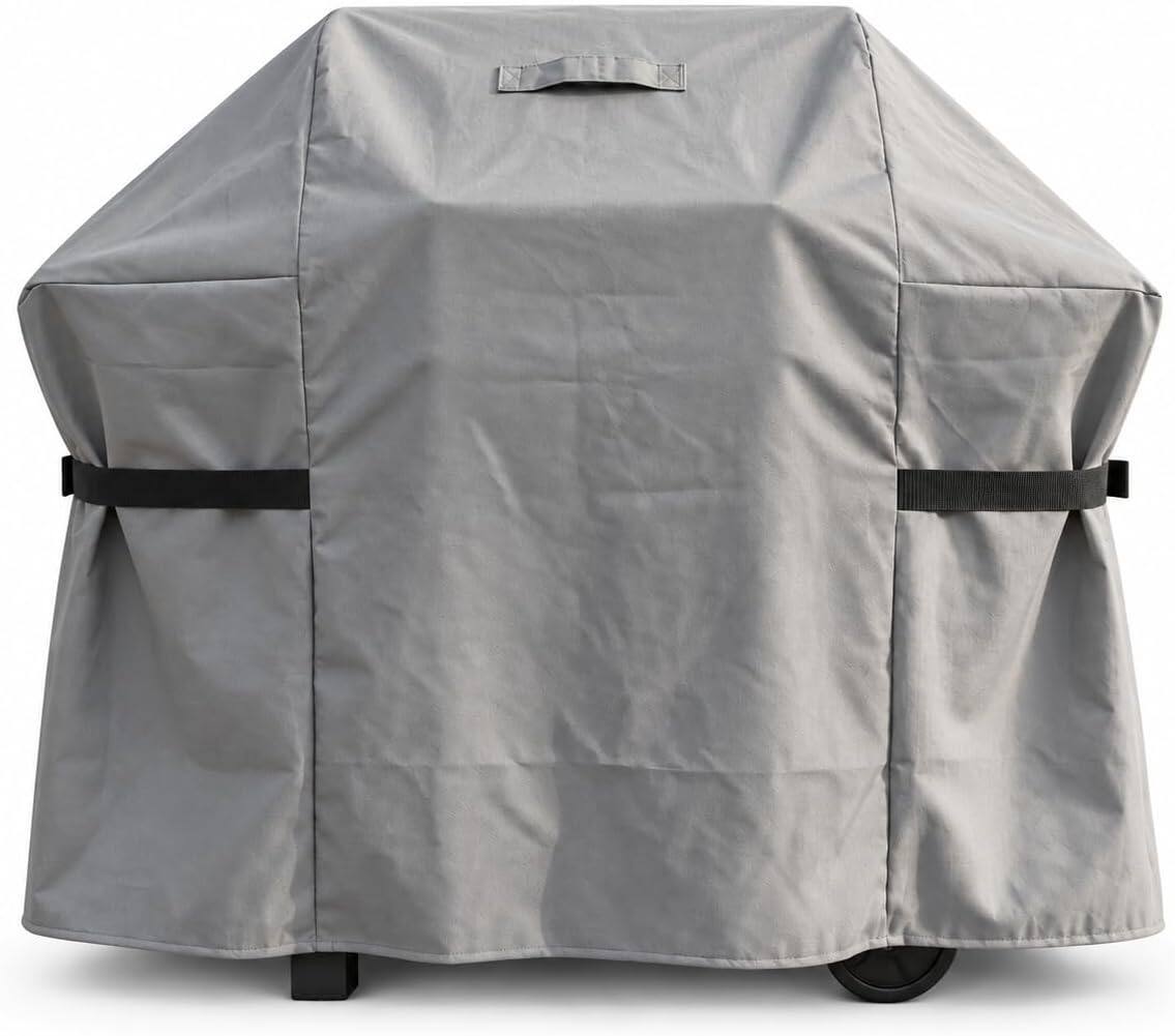 Front. KHOMO GEAR - Grill Cover for Outdoor Gas Grill - Heavy Duty, Water Resistant BBQ Cover with Air Vents and Straps - 58"W x 24"D x 44"H - Gray.