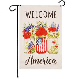 G128 - Welcome America Mason Jars Garden Flag, 12 x 18 in Double-Sided Independence Day Decoration - Multicolor