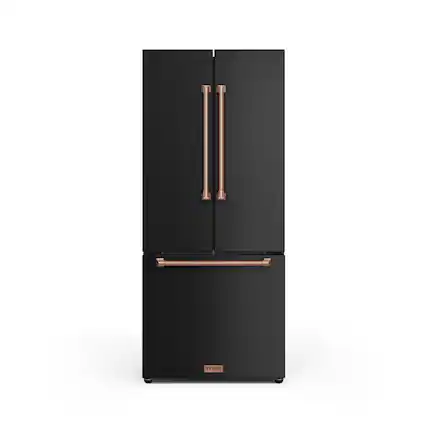 Front. Thor Kitchen - Gordon Ramsay Series by Thor Kitchen 17.5 Cu. Ft. Counter Depth Refrigerator with Rose Gold Hardware - Black.