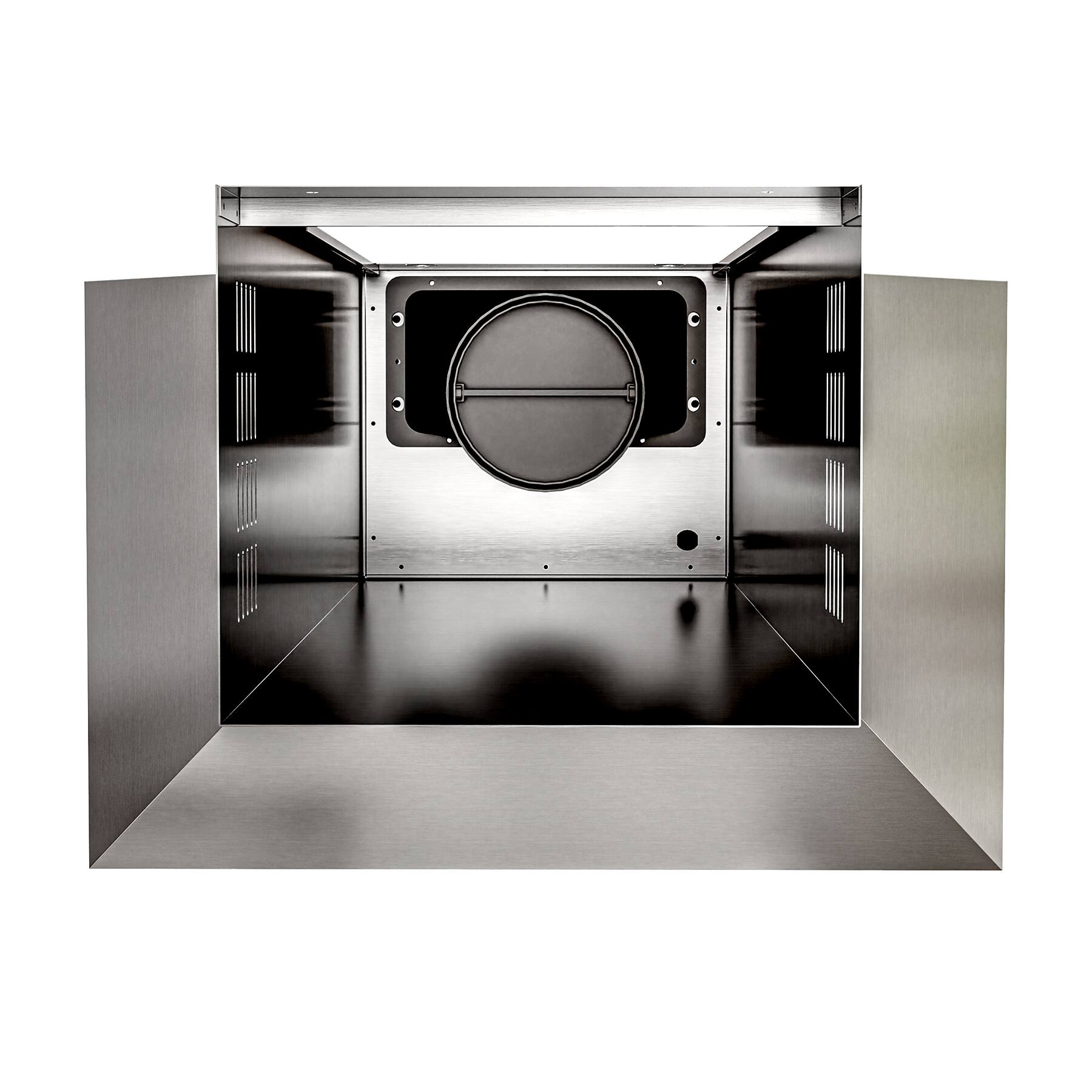 Back. Onefly - 30 Inches - Convertible & Recirculating - Wall Mount Range Hood - Stainless Steel.