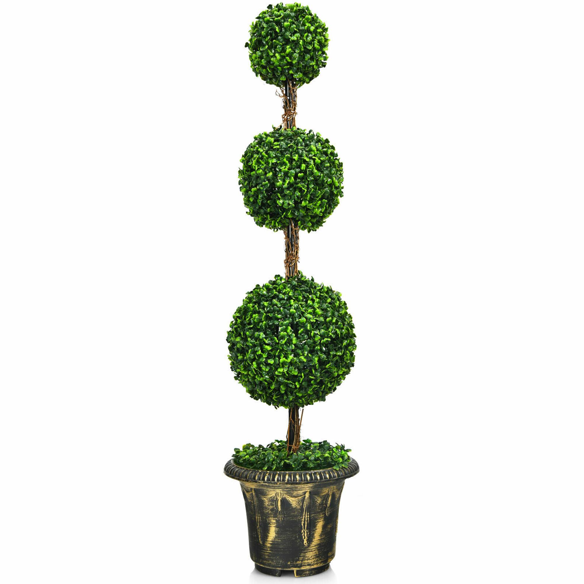 Alt View 3. Gymax - Gymax 4 Ft Artificial Triple Ball Topiary Tree Greenery Plant Home Office Decor - Green.