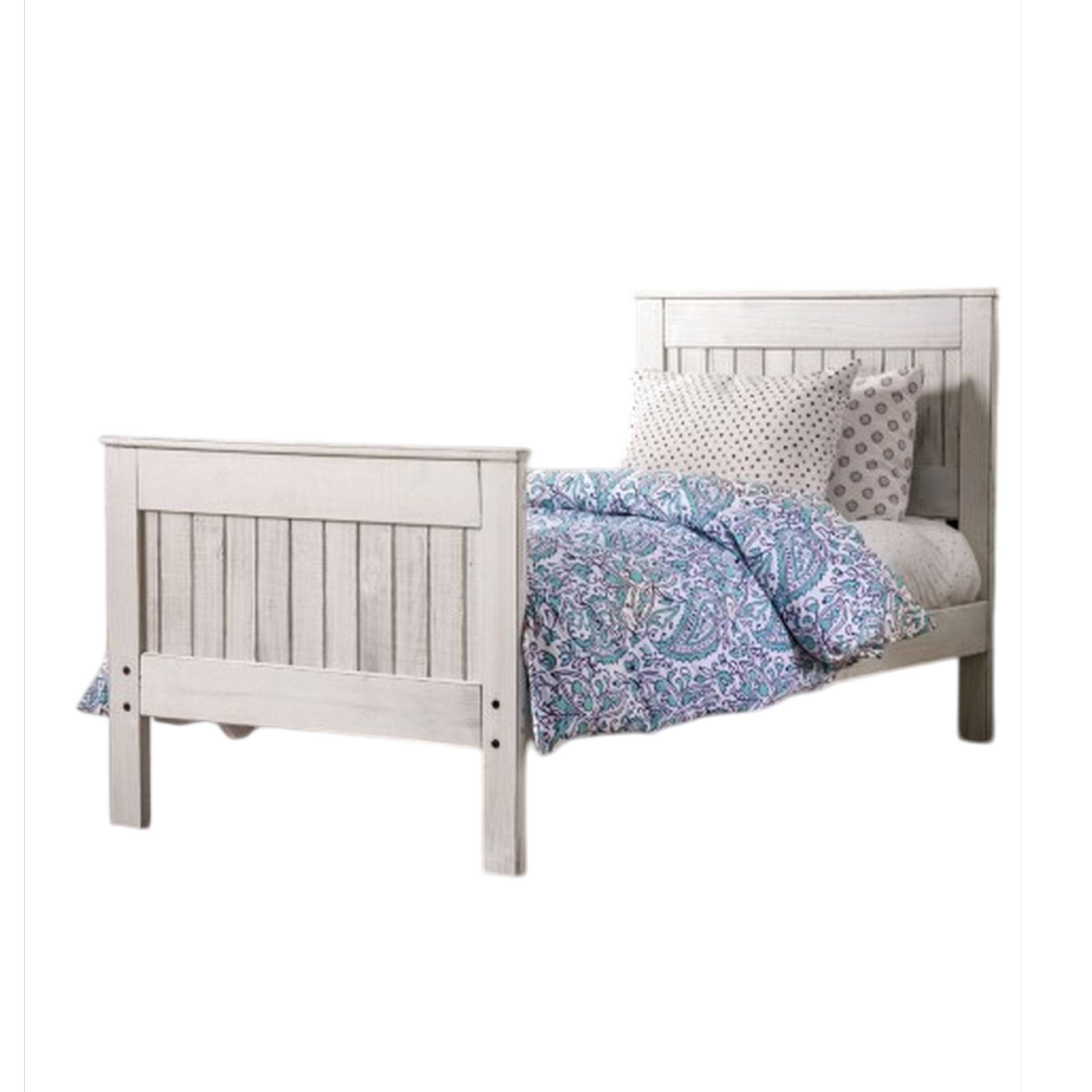 Alt View 1. Manhattan Lane - Waly Queen Bed, Farmhouse Plank Design, Classic White Solid Pine Wood - Weathered White.