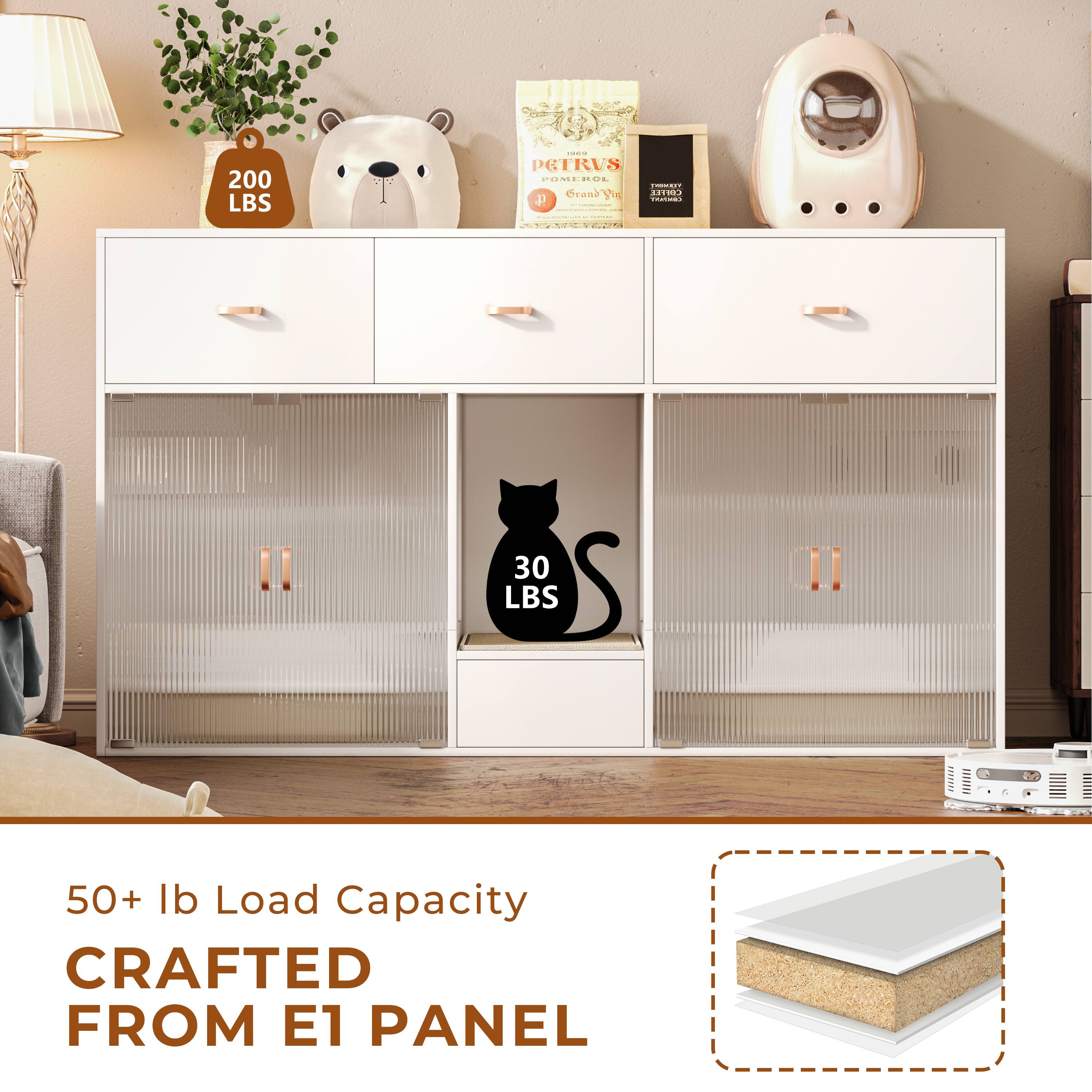 200 LBS  
30 LBS  

50+ lb Load Capacity  
CRAFTED FROM E1 PANEL