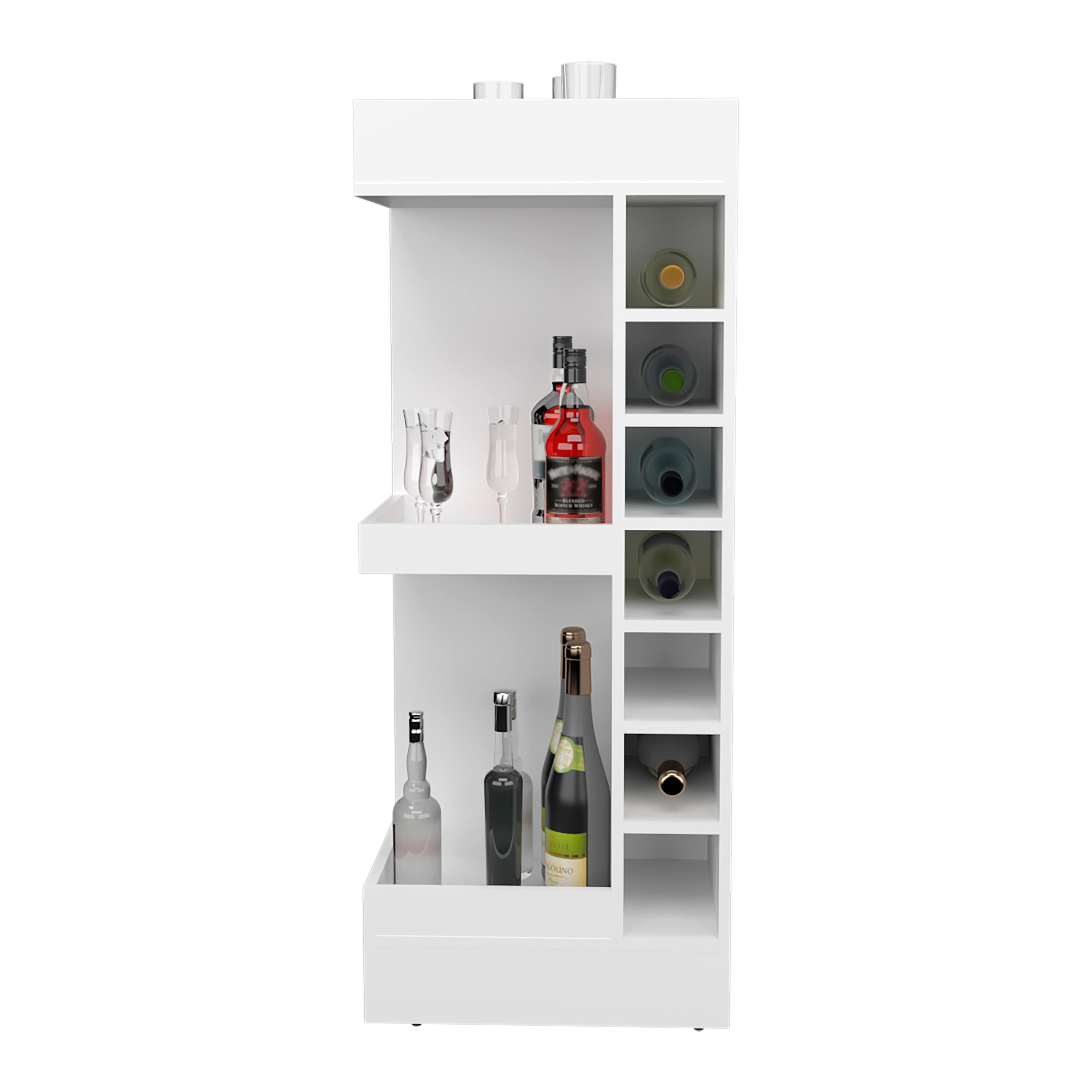 Alt View 1. TuHome - Lyman 46" Tall 3-Tier Corner Bar Cabinet With Fourteen Wine Bottle Cubbies, Living Room, Liquor Cabinet, Storage Cabinet - White.