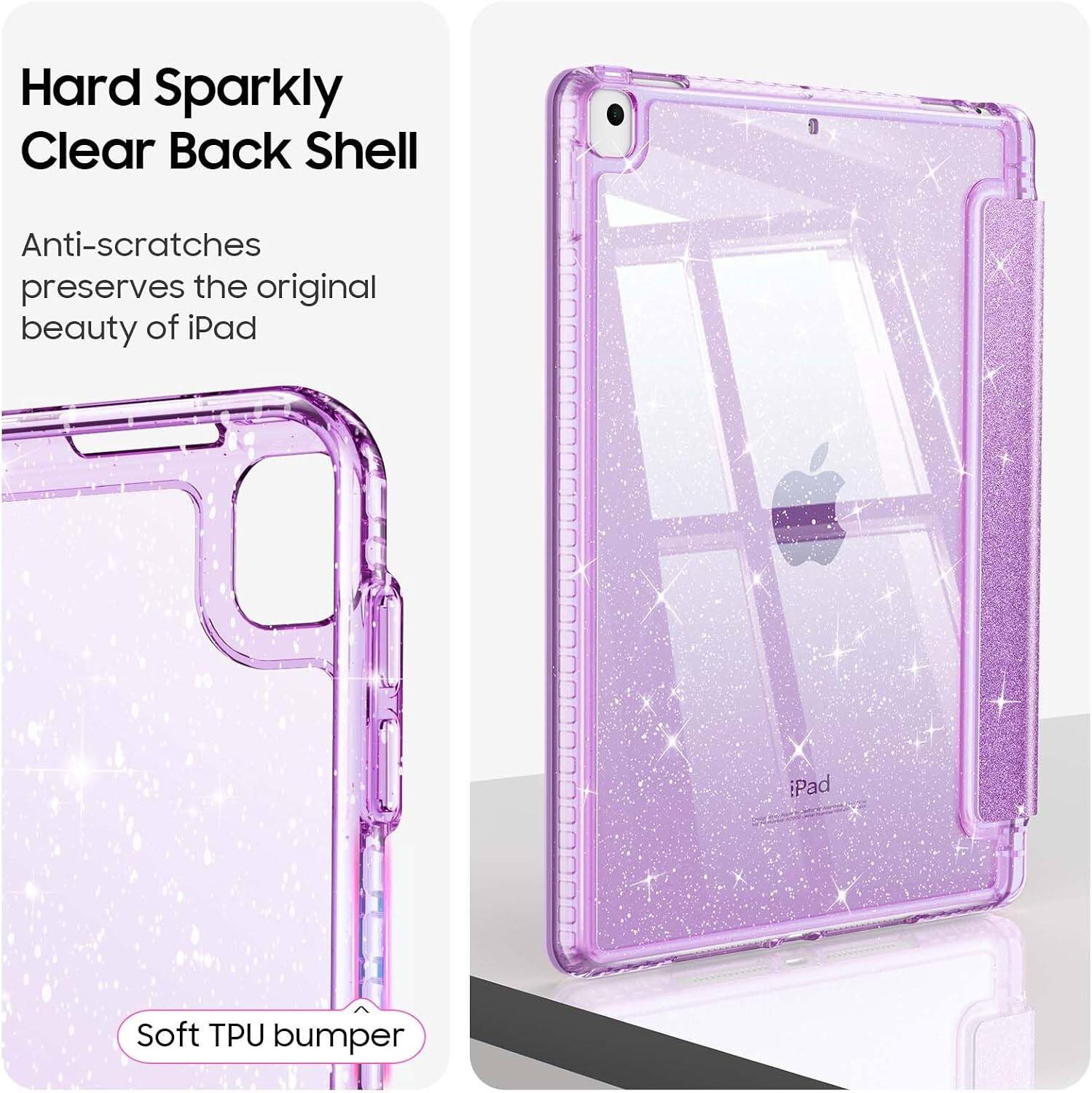 Hard Sparkly Clear Back Shell

Anti-scratches preserves the original beauty of iPad

iPad

Soft TPU bumper
