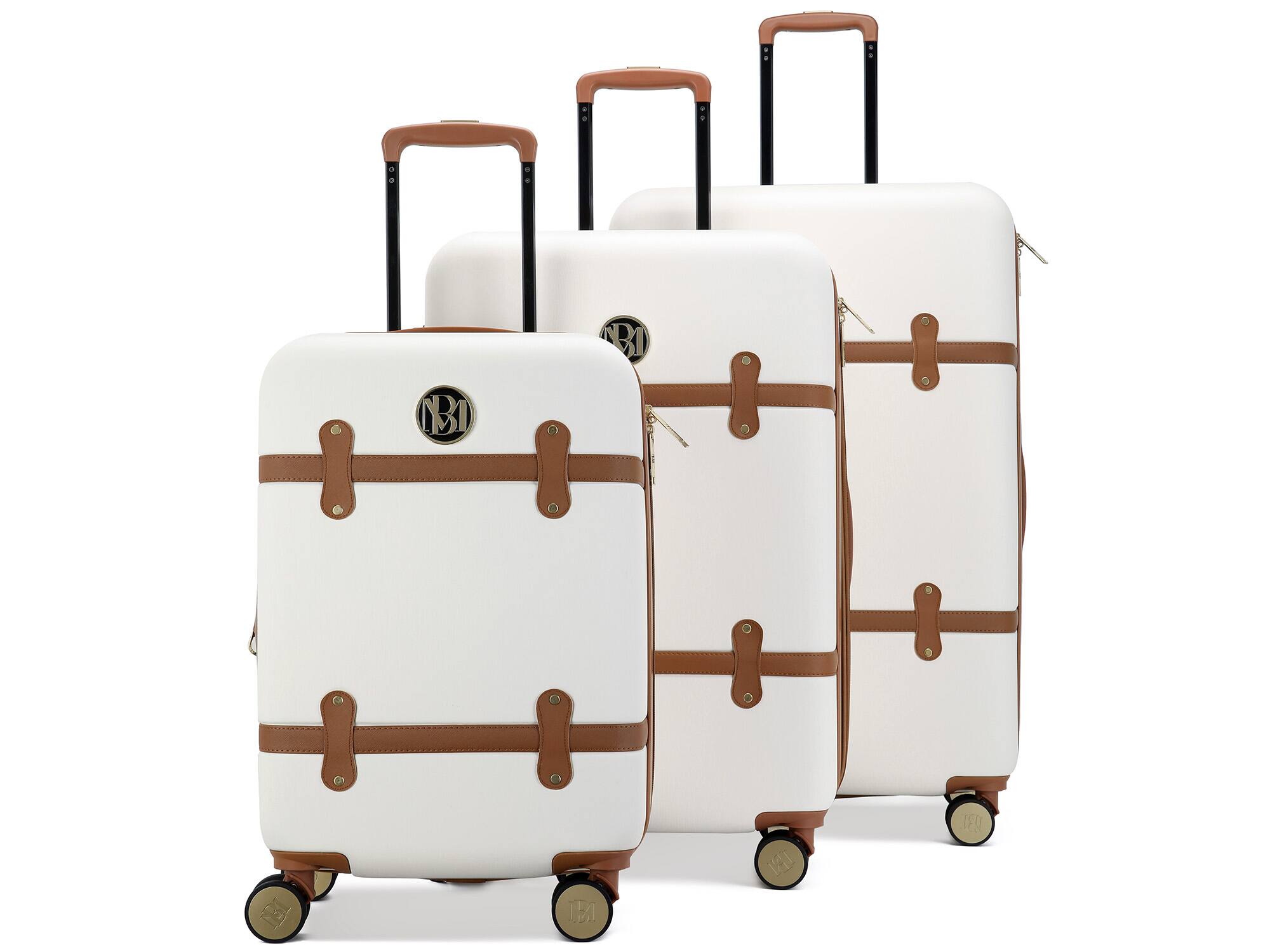 Angle. Badgley Mischka - Badgley Mischka Grace 3 Piece Expandable Retro Luggage Set - White - Retro.