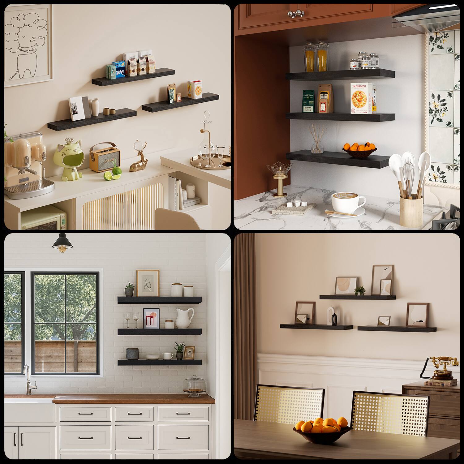 Alt View 7. BOMEDA - Wooden Floating Shelves for Wall, Bathroom or Room Wall Storage, Hanging Shelf Organizer, 24x7x1.5 in, 3 Pack - Black.