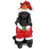 Front. RYHNUYNE - Holiday Black Poodle Statue with Red Santa Outfit and Reindeer Hat for Christmas Mantel Table Decor - Black.