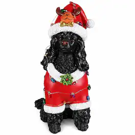 RYHNUYNE - Holiday Poodle Statue with Red Santa Outfit and Reindeer Hat for Christmas Mantel Table Decor - Black