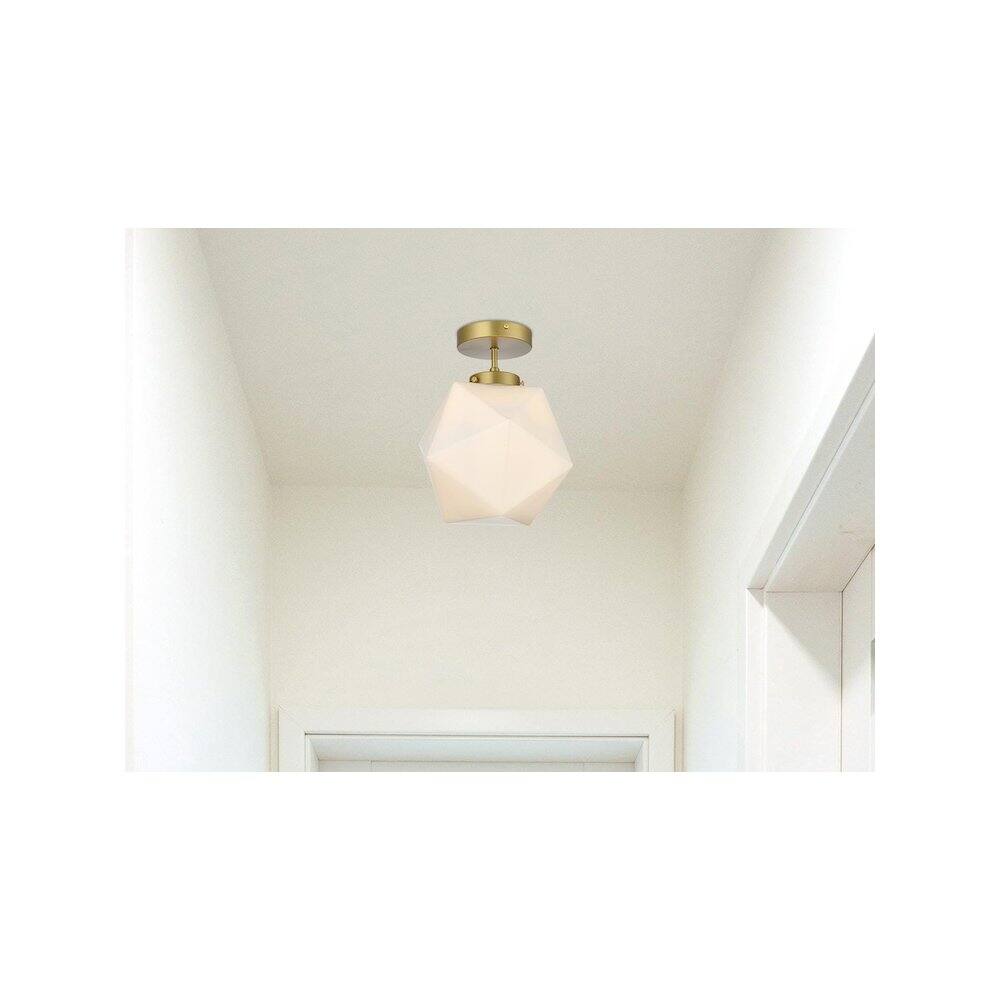 Alt View 5. Living District - Lawrence 10 Inch Flush Mount Ceiling Light Frosted White Shade in Satin Gold - Satin Gold And Frosted White.