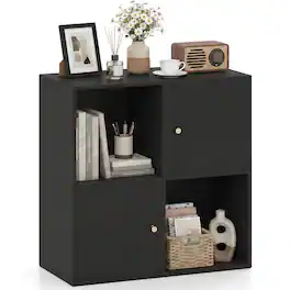 Costway - 4-cube Bookcase, Floor Standing Display Cabinet with 2 Open Cubes, 2 Enclosed Cubes - Black