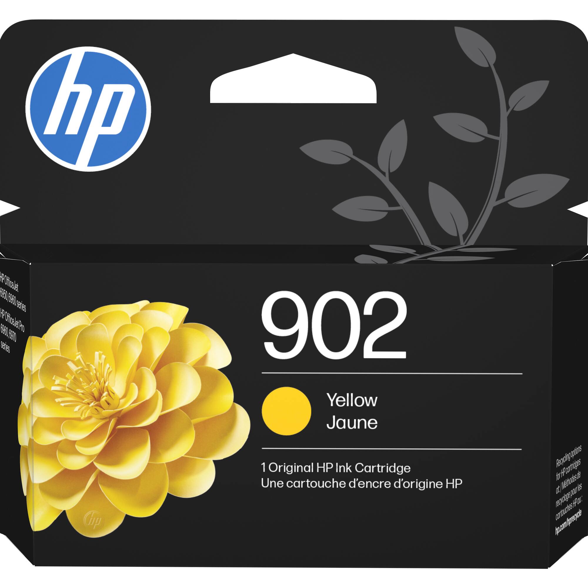 hp  
902  
Yellow Jaune  
1 Original HP Ink Cartridge  
Une cartouche d'encre d'origine HP