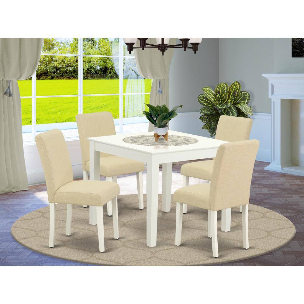 Left. East West Furniture - Dining Room Set Linen White - Brown.