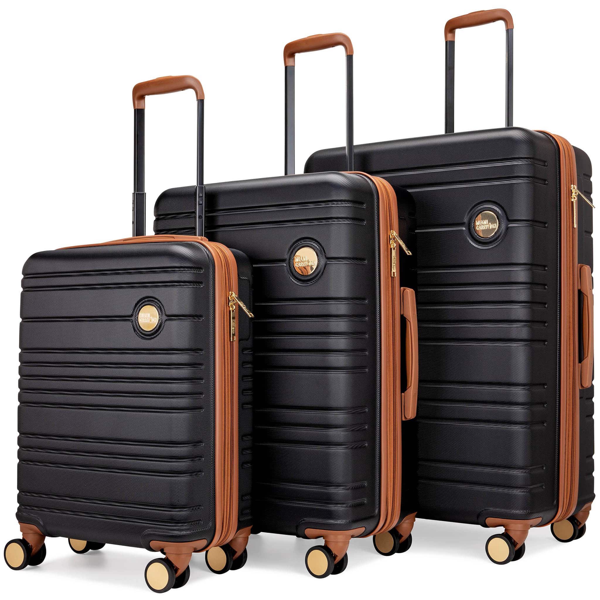 Miami Carry On - Brickell 3 Piece Expandable Retro Spinner Luggage Set - Black price history on PriceWatchPro