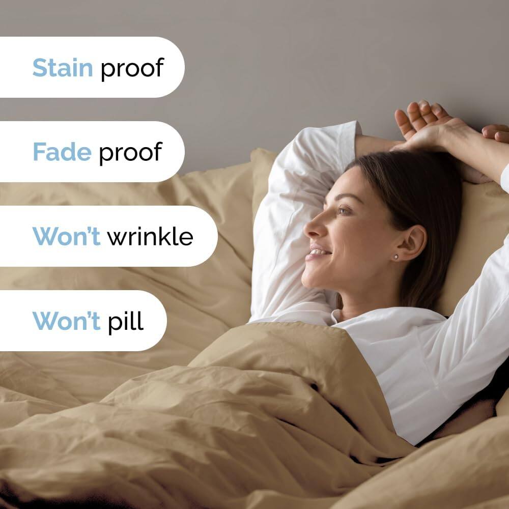 Stain proof  
Fade proof  
Won't wrinkle  
Won't pill