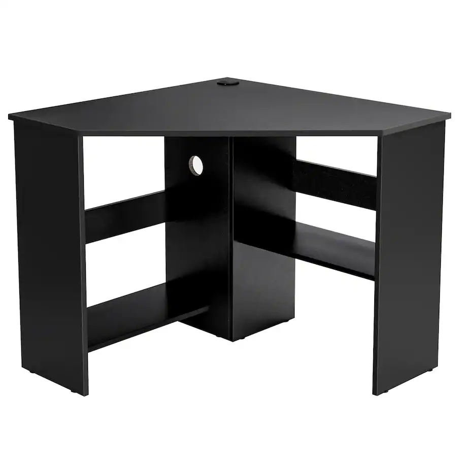 Triangle Top Computer Table Costway Triangle Corner Computer Desk with Storage Shelf Black ...