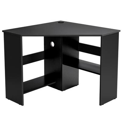 Costway Triangle Corner Computer Desk with Storage Shelf Black Costway Triangle Corner Computer Desk with Storage Shelf Black