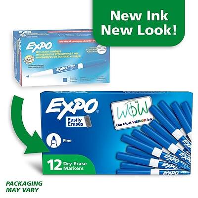 **EXPO Dry Erase Markers**

- Effacement à sec
- Marcadores de borrado en seco
- Intense

**New Ink, New Look!**

**Easily Erases**

**Our Most Vibrant Ink**

**Fine**

**12 Dry Erase Markers**

**PACKAGING MAY VARY**
