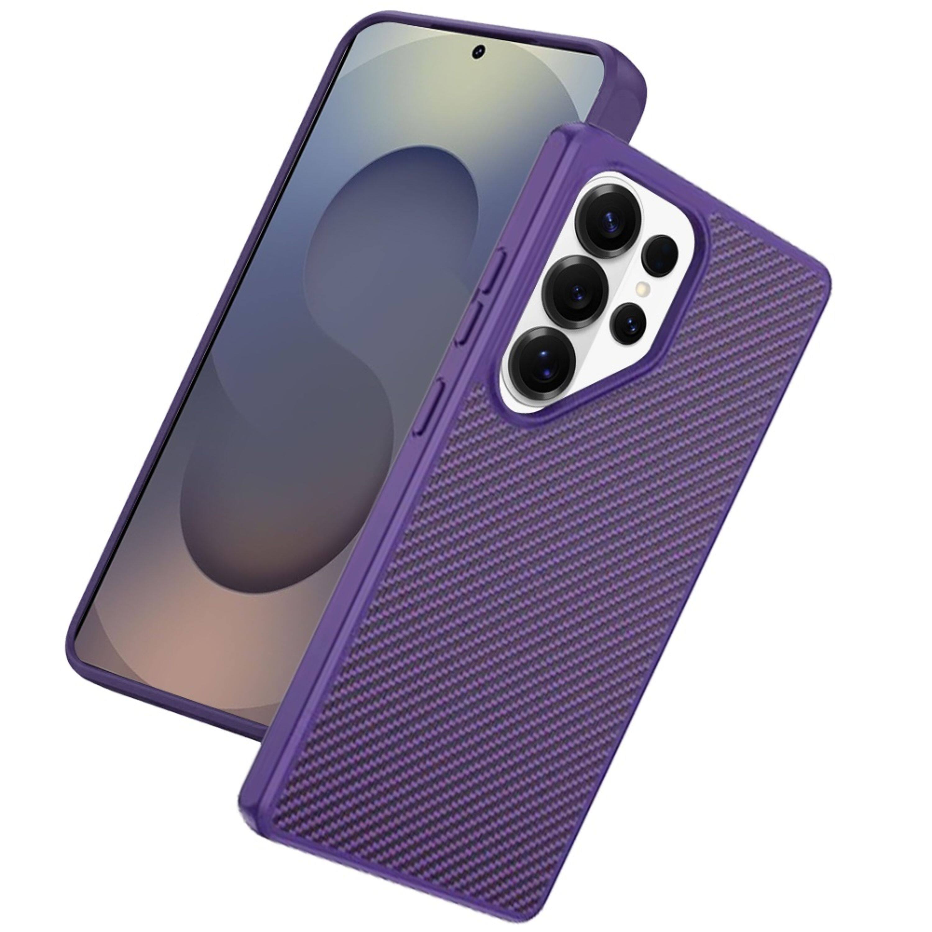 Left. Kitcheniva - Carbon Print Hidden Magnetic Circle Case Plus Tempered Glass For Samsung S26 Ultra Dark Purple - Dark Purple.