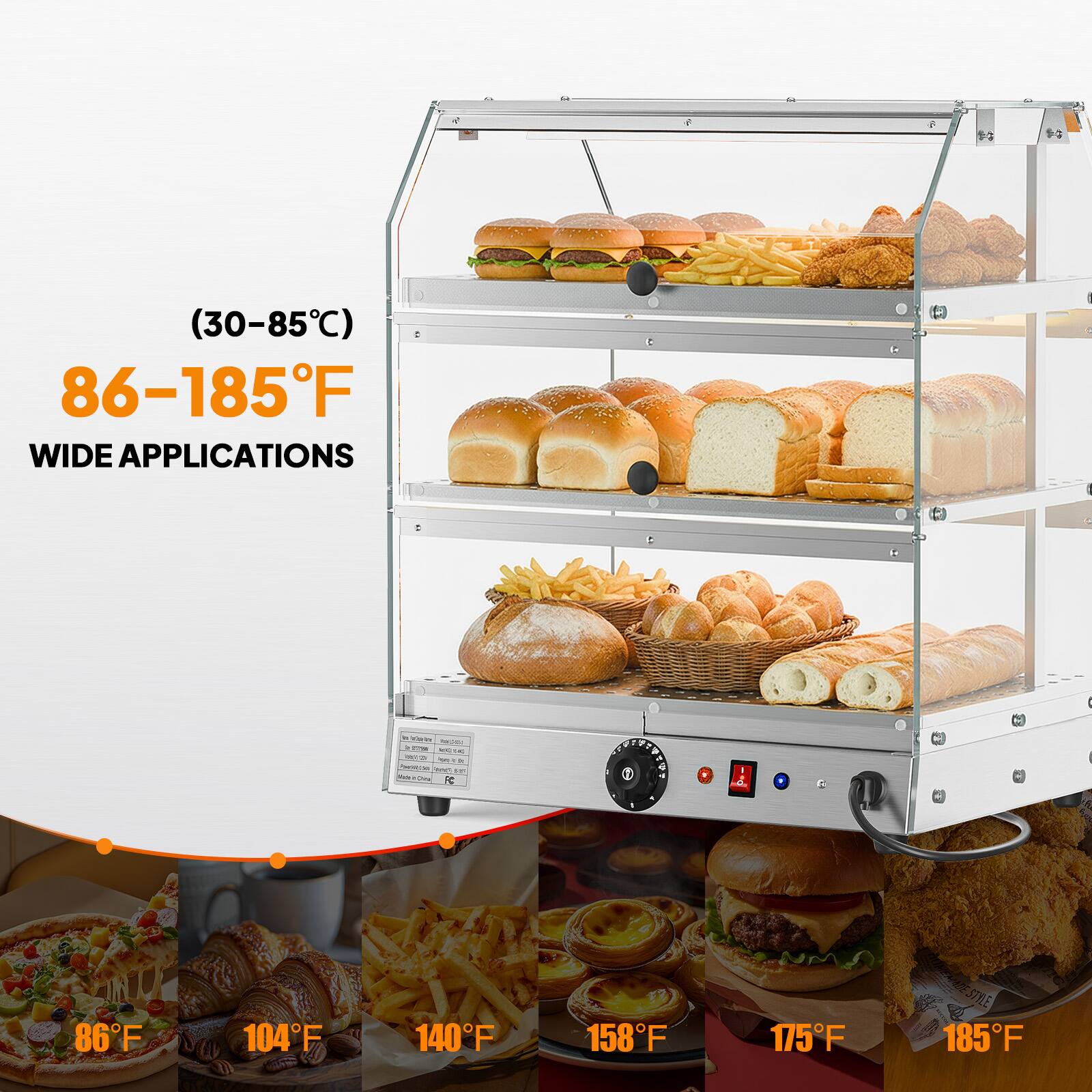 (30-85°C)  
86-185°F  
WIDE APPLICATIONS  

86°F  
104°F  
140°F  
158°F  
175°F  
185°F