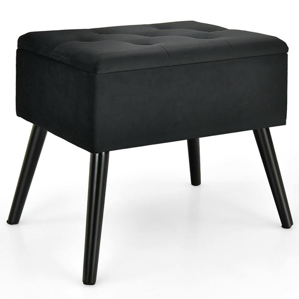 Left. Kadyn - Ottoman Bench,Ottoman Foot Rest Chair,Velvet Storage Ottoman with Solid Wood Legs for Living Room Bedroom - Black.