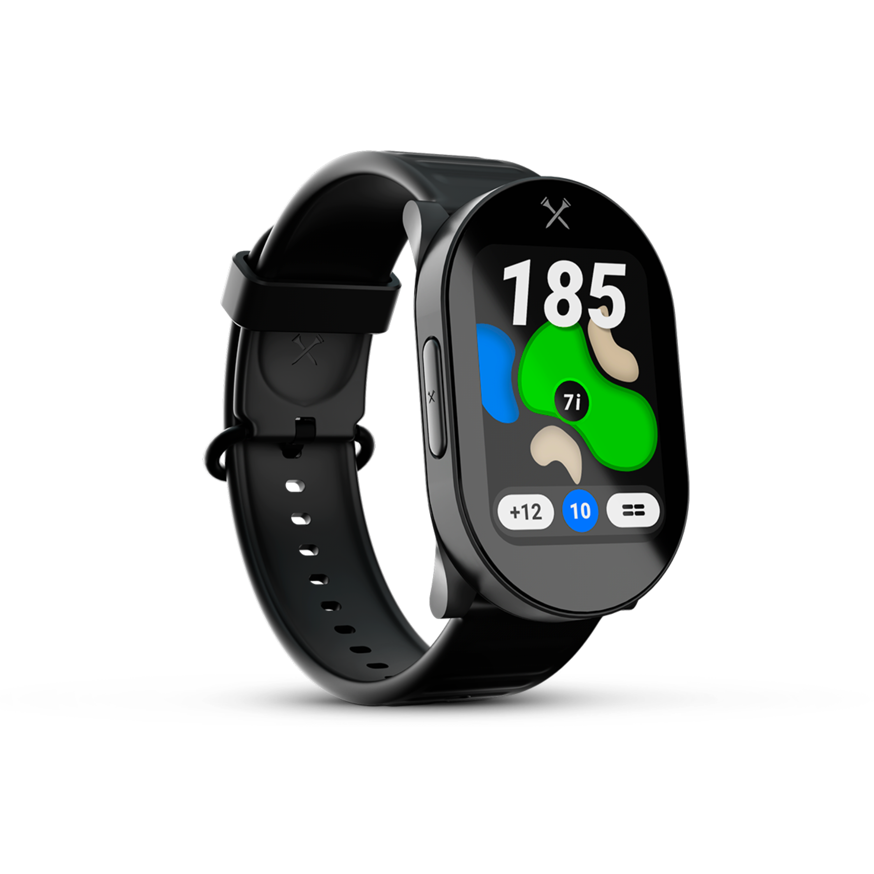 Blue Tees - Playmaker+ GPS Golf Watch with AMOLED Touchscreen, Shot Tracking & Real-Time Distance & Weather - Black - (2025) - Front_Zoom
