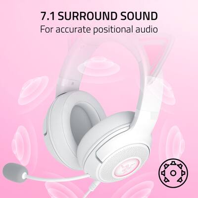 ヘッドホン Razer Kraken Kitty V2 White Edition Wired RGB Headset with Custom Kitty Ears: Razer Kraken Kitty