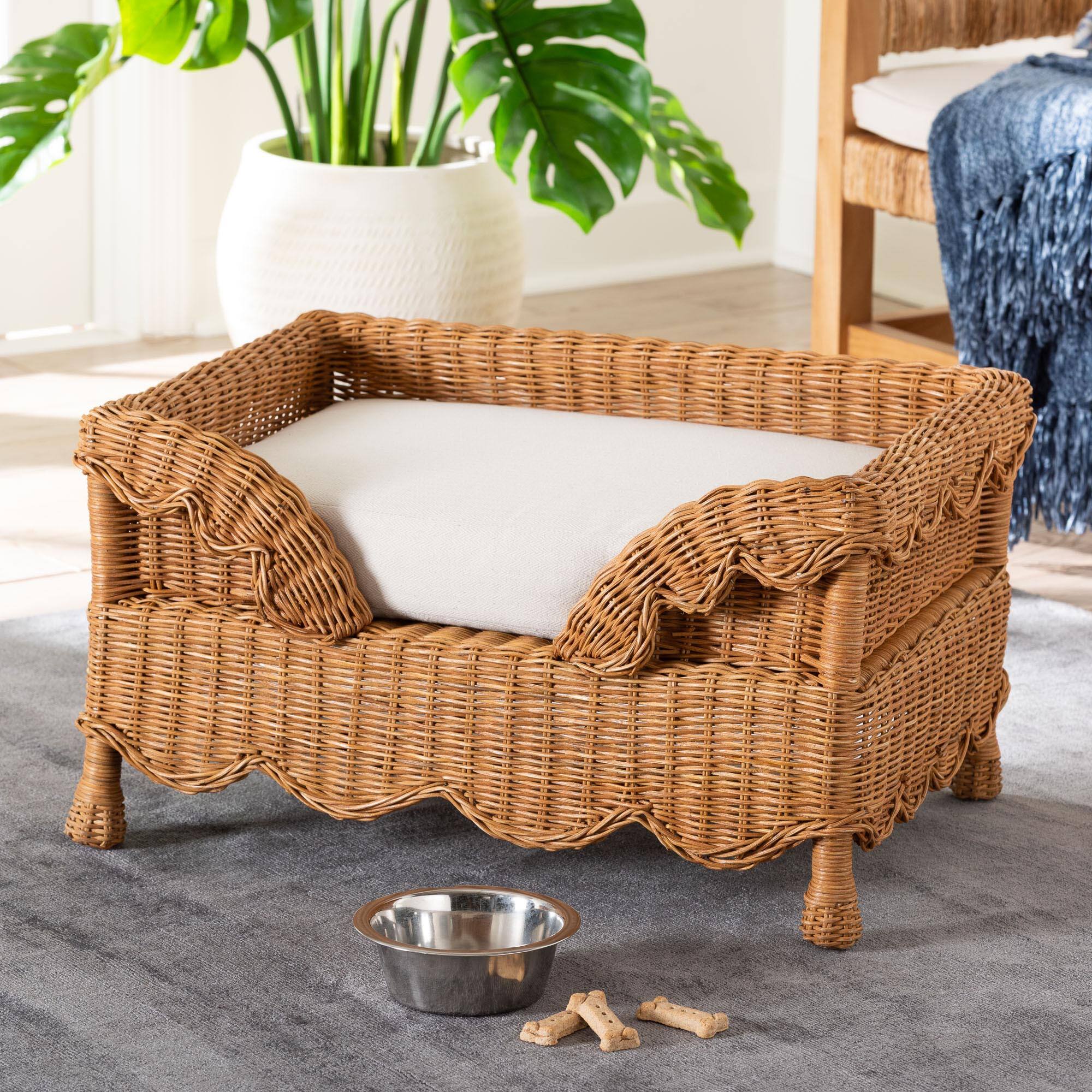 Alt View 4. bali & pari - Papina Natural Rattan Pet Bed - Handwoven Wicker Enclosed Lounge Bed for Dogs and Cats with Removable Cushion, 25.6" - Light Honey.