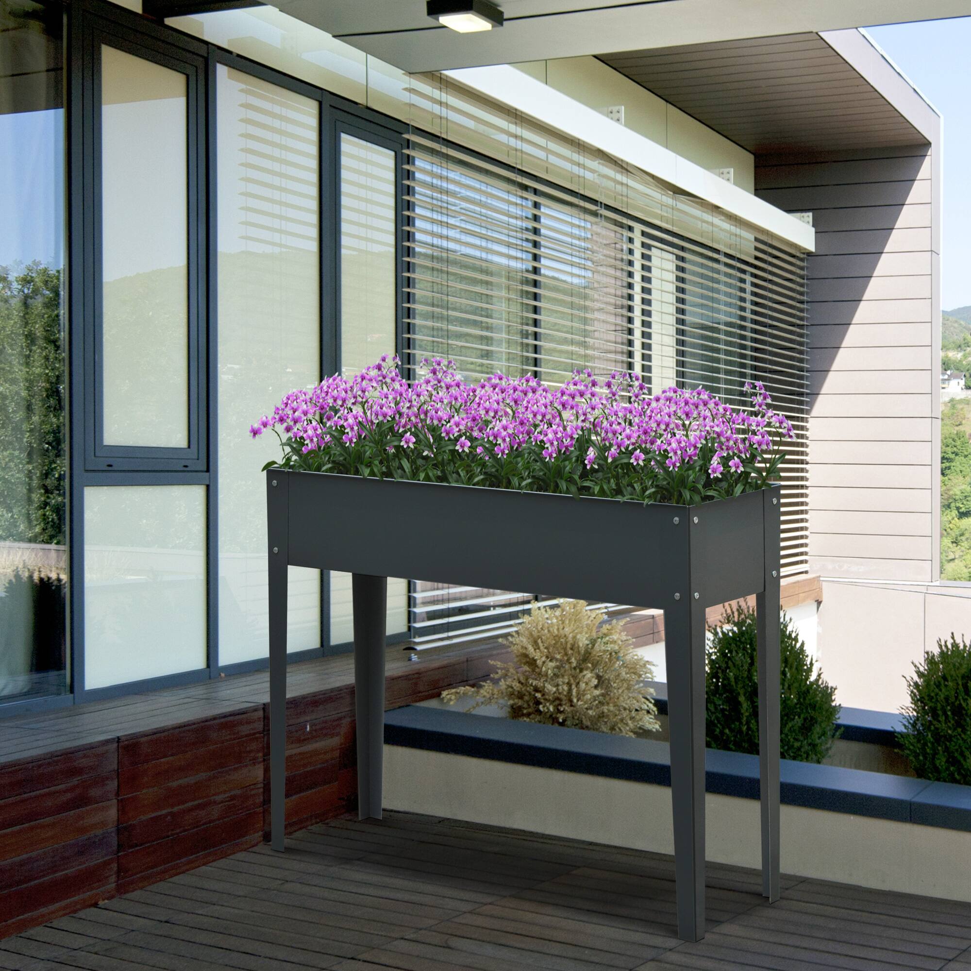 Alt View 1. Outsunny - Raised Garden Bed, Elevated Planter Box with Legs and Drain Holes, 39" x 12" x 32" - Grey.
