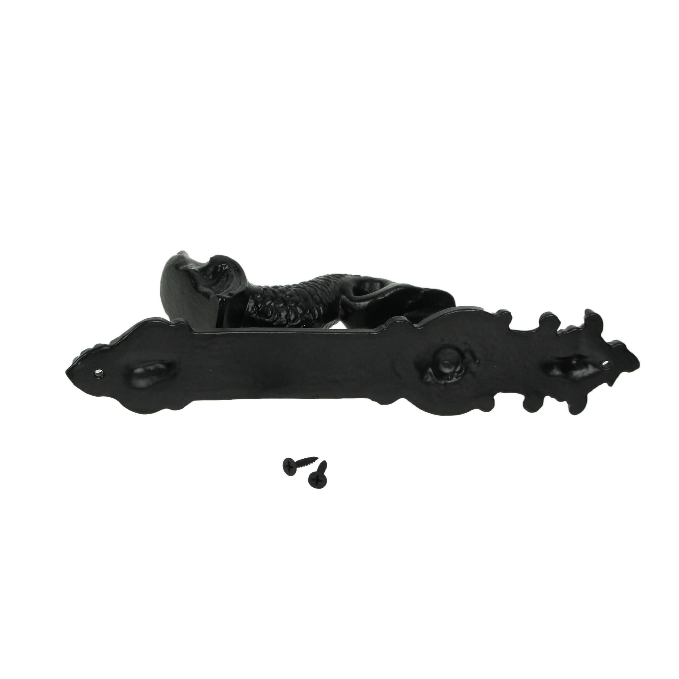 Alt View 2. Moby Dick Specialties - Rustic Black Enamel Cast Iron Roman Dolphin Decorative Door Knocker - Black.