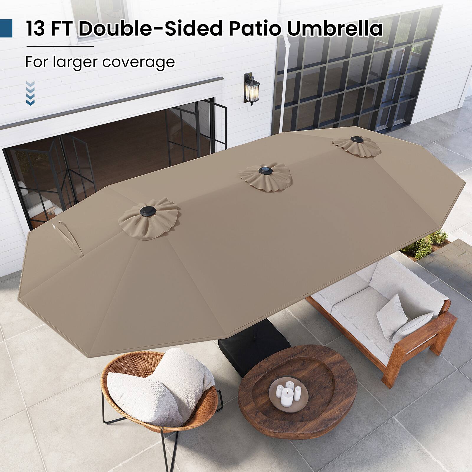13 FT Double-Sided Patio Umbrella  
For larger coverage