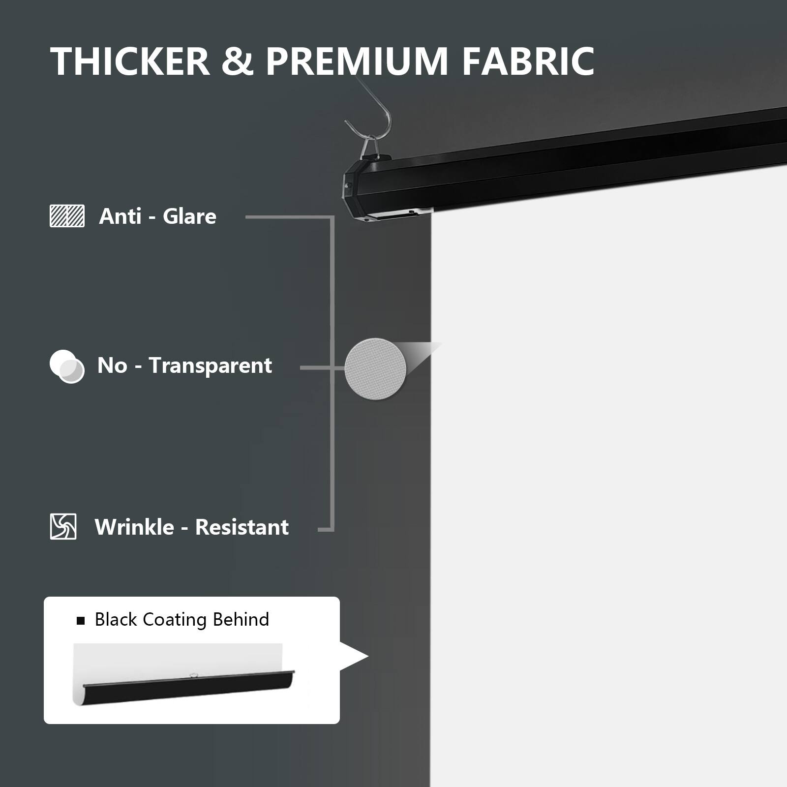 THICKER & PREMIUM FABRIC

- Anti - Glare
- No - Transparent
- Wrinkle - Resistant

- Black Coating Behind