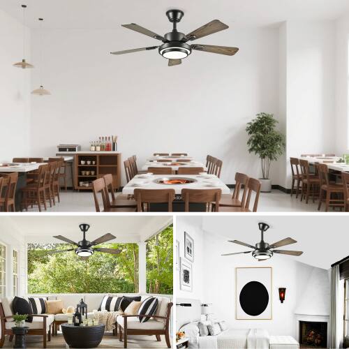 Alt View 4. LUCKY ONE - 42" Ceiling Fan with Light Remote 5 Plywood Blades DC Motor 6-Speed - Matte Black.