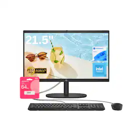 HP - 21.5" FHD All-in-One - Intel N-Series N200 - 8GB RAM 128GB SSD - Wired Keyboard & Mouse - Adata 64GB USB Drive - Black