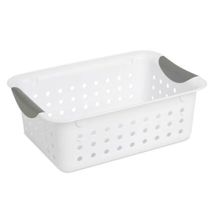 Front. Sterilite - Sterilite White Small Ultra Basket Durable Plastic Storage Organizer, (12 Pack) - White.