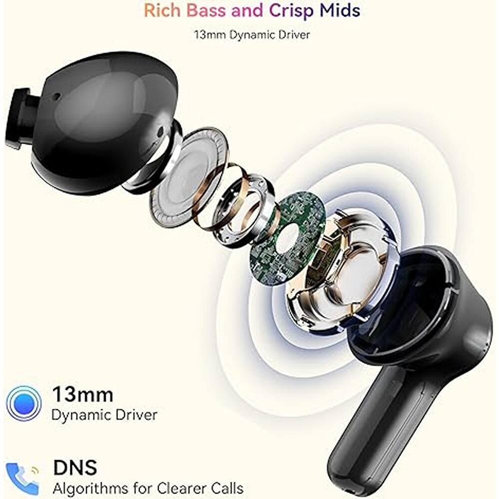 Rich Bass and Crisp Mids  
13mm Dynamic Driver  

13mm Dynamic Driver  

DNS Algorithms for Clearer Calls