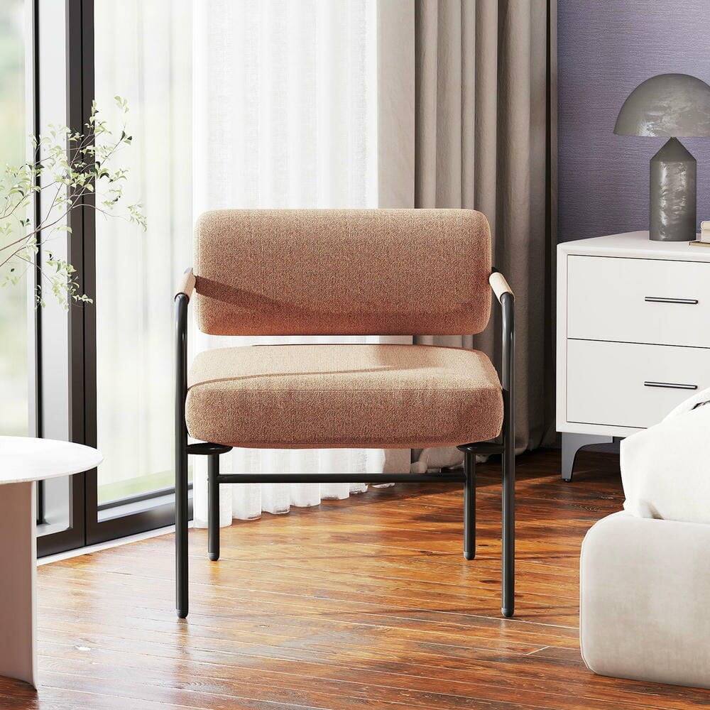 Alt View 4. Kadyn - Velvet Accent Chair with Unique Cylindrical Backrest and Metal Armrests, Brown - Brown.
