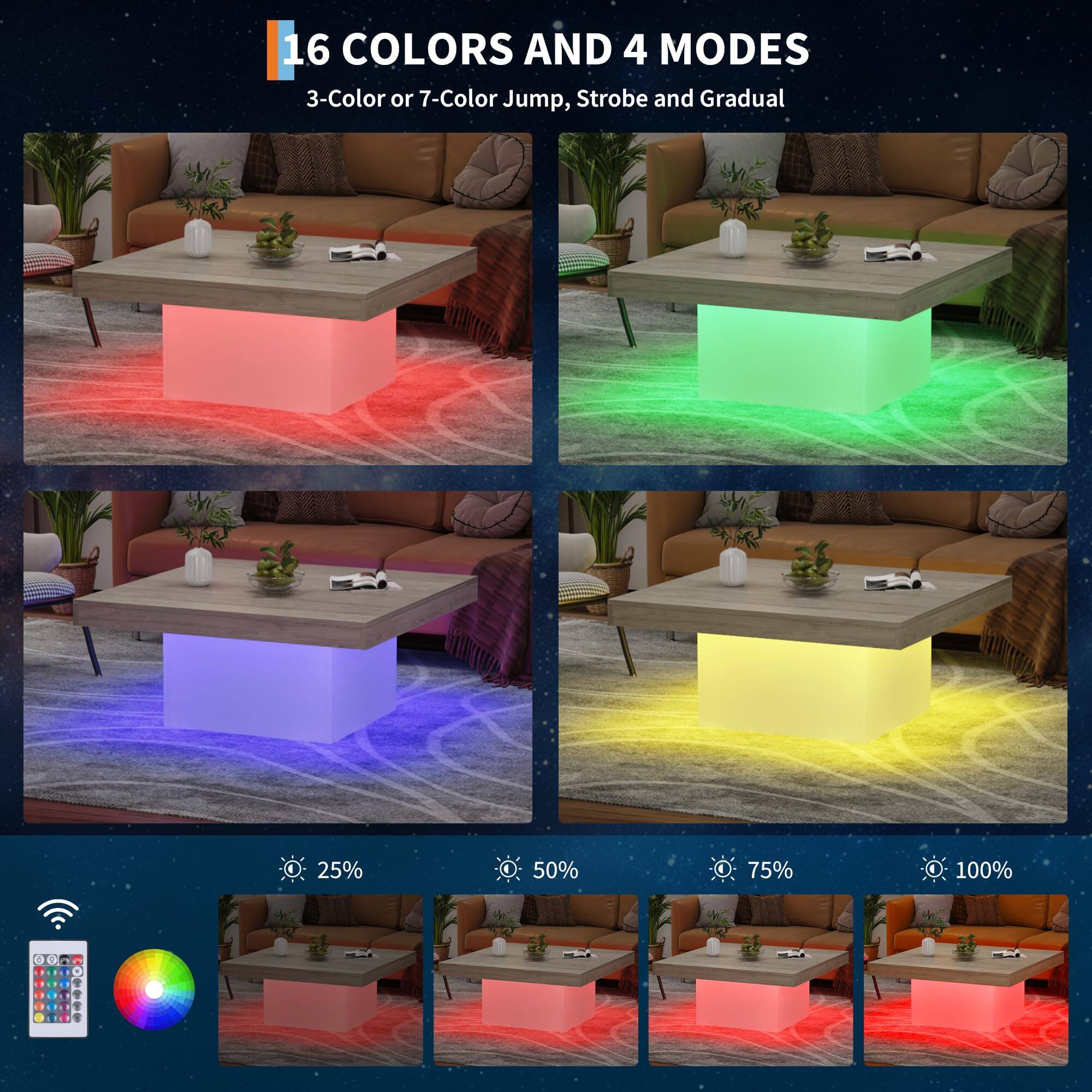 16 COLORS AND 4 MODES  
3-Color or 7-Color Jump, Strobe and Gradual  

25% 50% 75% 100%
