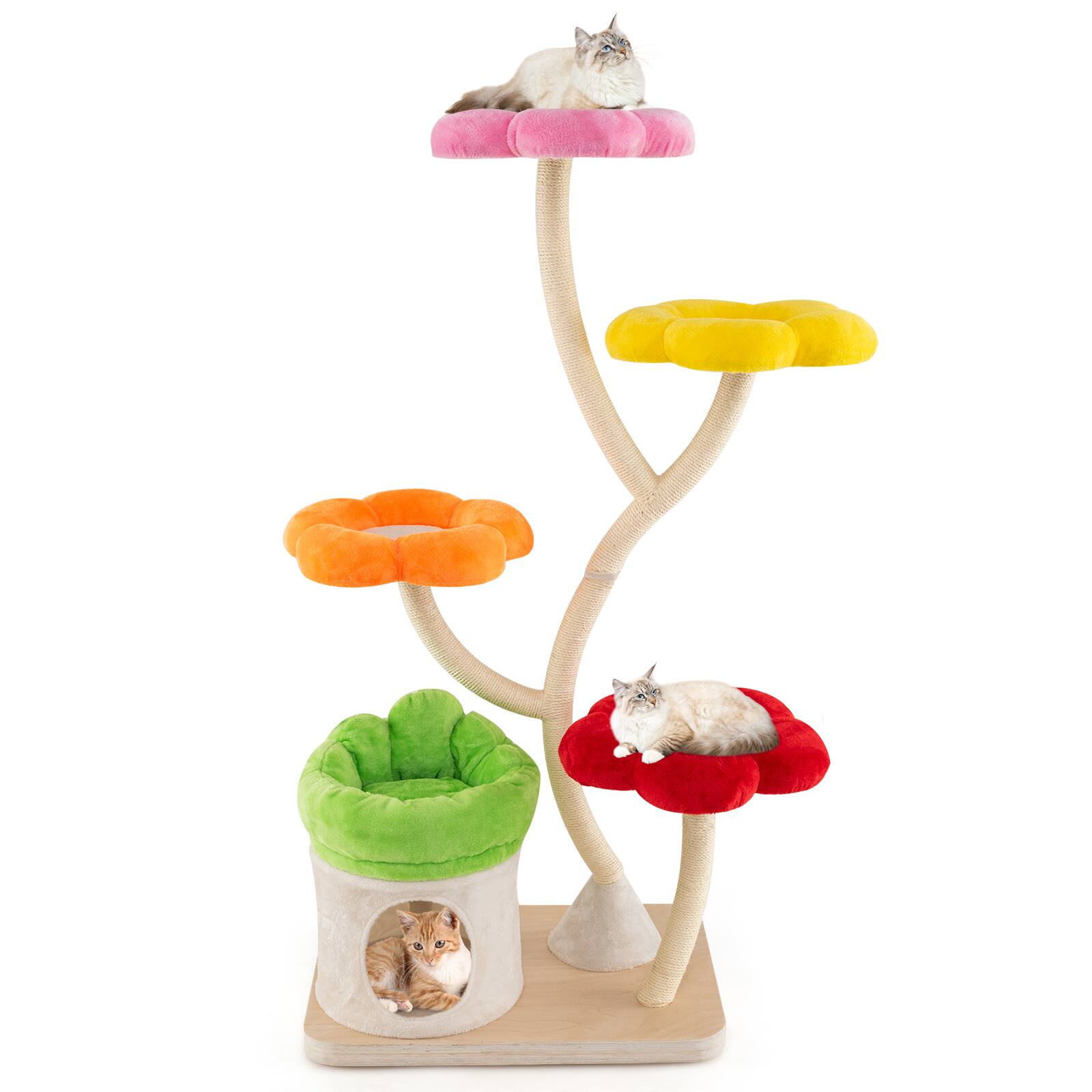 Alt View 8. Gymax - Gymax 64'' Multi-layer Cat Tower w/4 Colorful Flower-shaped Platforms Scratching Posts - GYM17815.