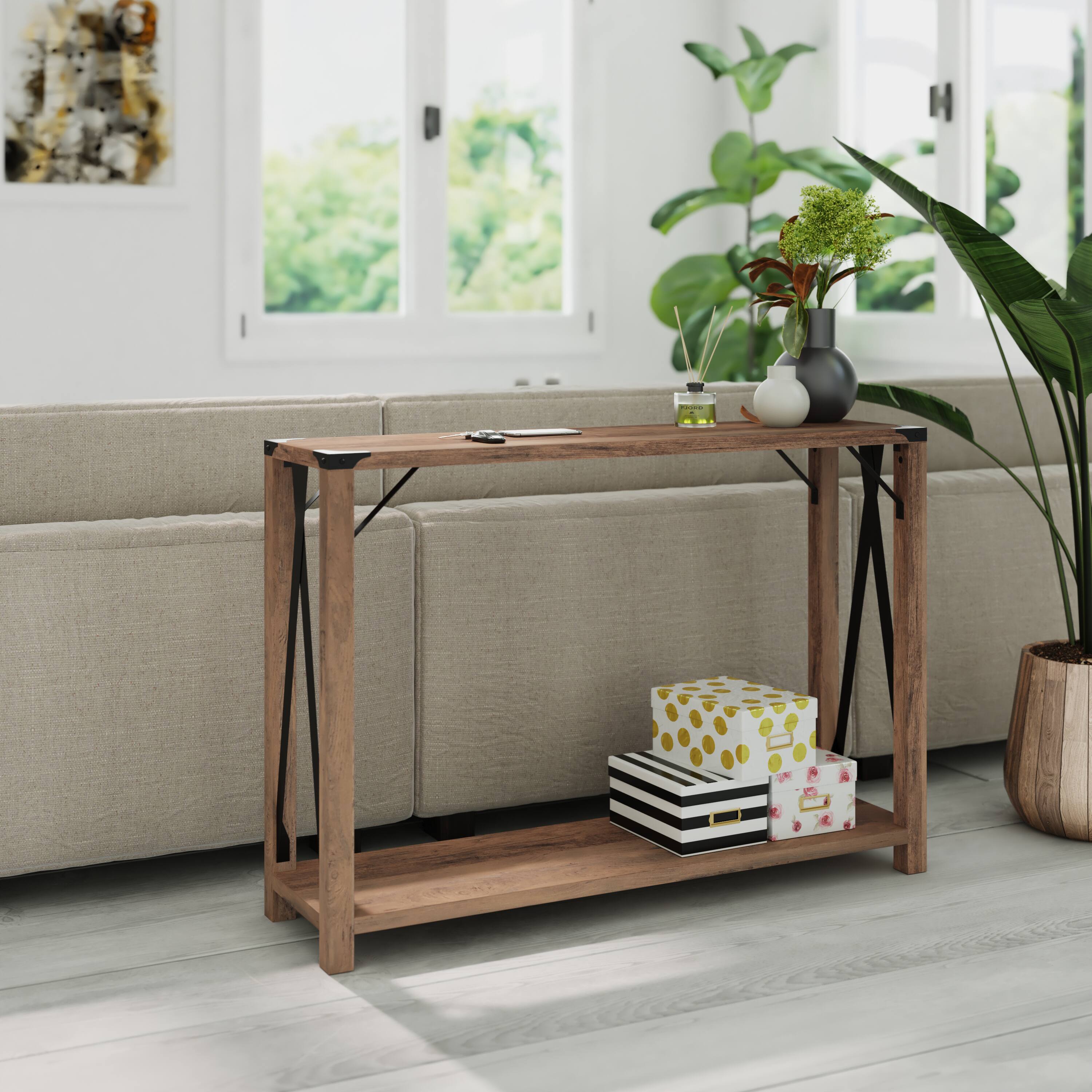 Alt View 3. Emma + Oliver - Marella Engineered Wood Modern Farmhouse Entryway Console Table with Metal Accents - Rustic Oak.