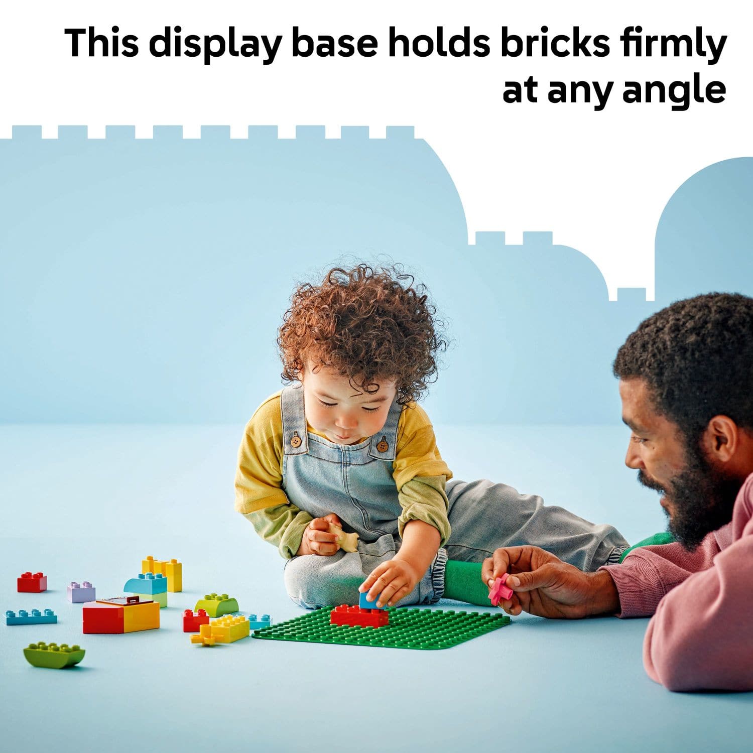 This display base holds bricks firmly at any angle.