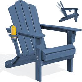 SERWALL - Adjustable Adirondack Chair Set of 2, 3 Position Chair with Cup Holder, Reclining Folding Adirondack Chairs - Blue