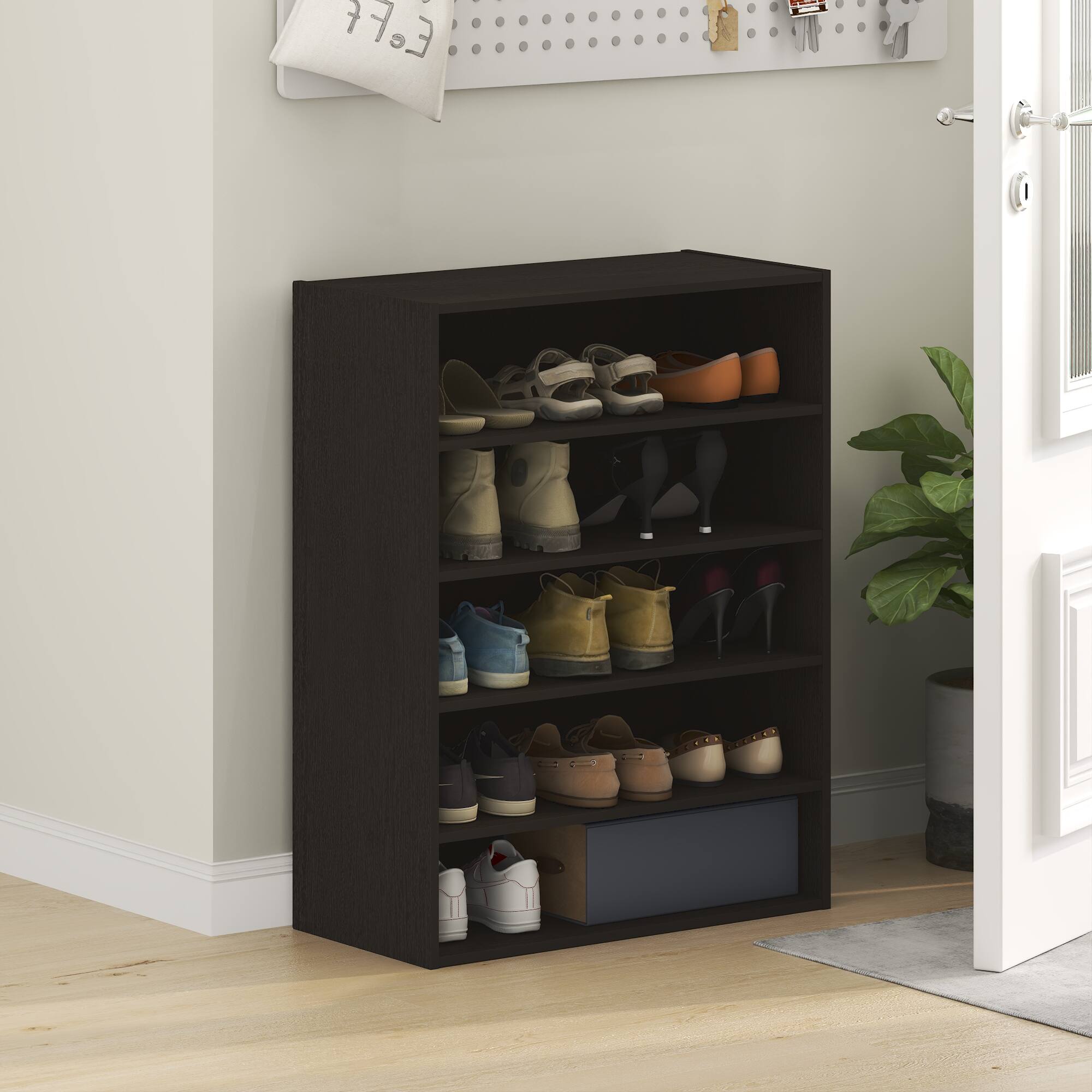 Alt View 1. Furinno - FANO Stackable Shoe Storage, Shoe Rack, 5-Tier Shoe Organizer, for Closet Entryway, Office, Garage - Black Dark Oak.