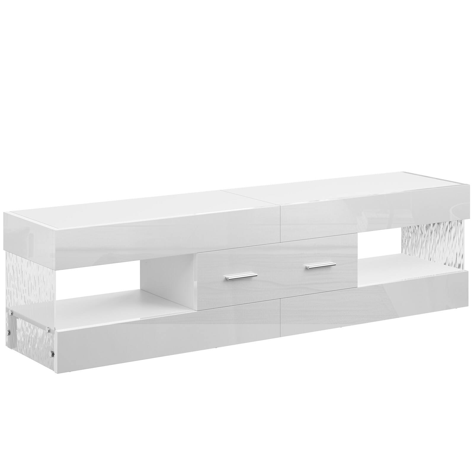 Alt View 3. Bestier - Bestier 60inch Glossy TV Stand for TVs Up to 65 Inches, Featuring a Drawer and LED-Lit Stone Grain Media Console - White.