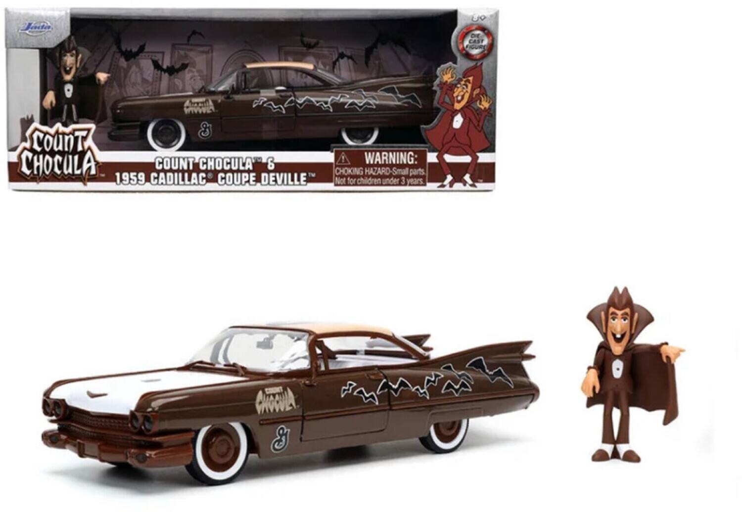 Jada Die Cast Figure LTAAAUA & Count Chocula Count Chocula 8!  
Warning: Choking Hazard - Small parts. Not for children under 3 years.  
1959 Cadillac Coupe DeVille  
Count Chocula