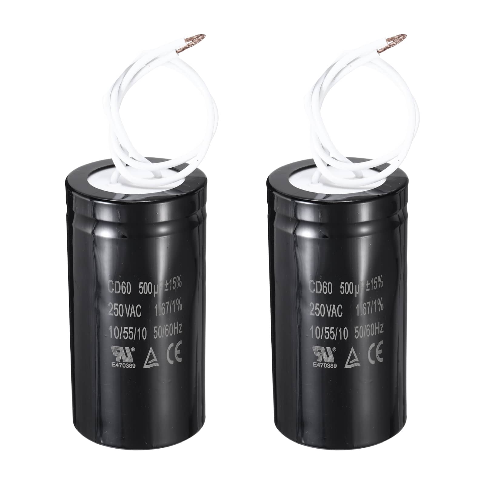 Unique Bargains - 2pcs CD60 Run Capacitor 500uF 250VAC 50/60Hz 2 White Wires Motor Start for Washing Machine Air Compressor - Black price history on PriceWatchPro