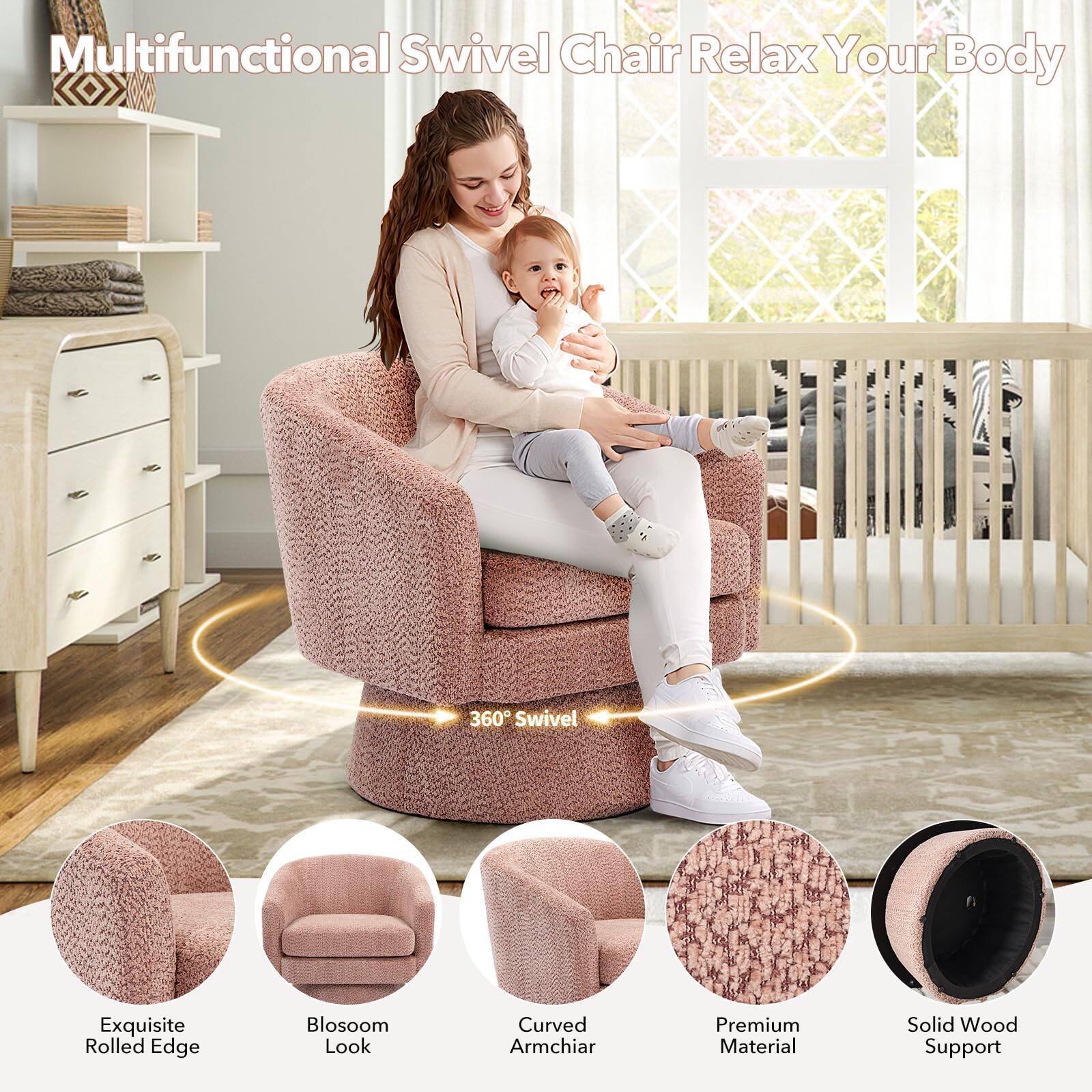 Multifunctional Swivel Chair Relax Your Body

- 360° Swivel
- Exquisite Rolled Edge
- Bloom Look
- Curved Armchair
- Premium Material
- Solid Wood Support