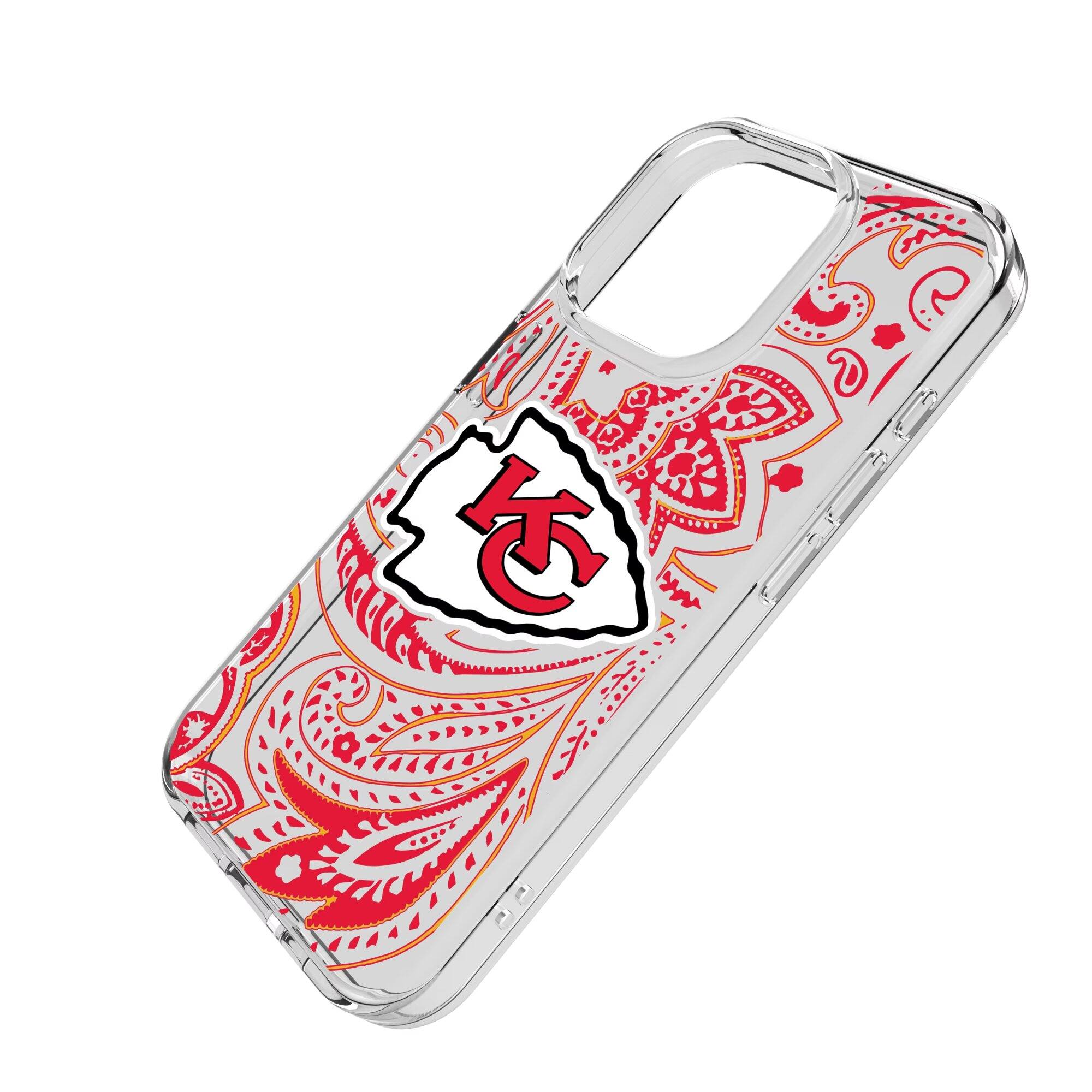 Alt View 1. Keyscaper - Kansas City Chiefs iPhone Clear Paisley Design Case - 15 Pro - Multicolor.