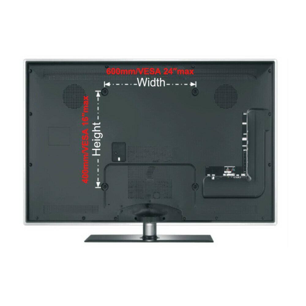 600mm/VESA 24" max Width  
400mm/VESA 16" max Height