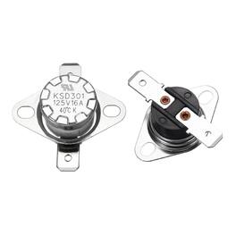 Unique Bargains - 2pcs KSD301 Thermostat 40°C/104°F 16A Normally Open N.O Adjust Snap Disc Temperature Switch Bakelite - Silver